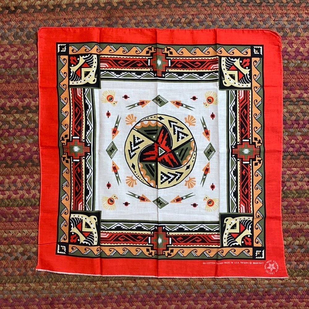 RED VINTAGE WAMCRAFT BANDANA MADE IN USA